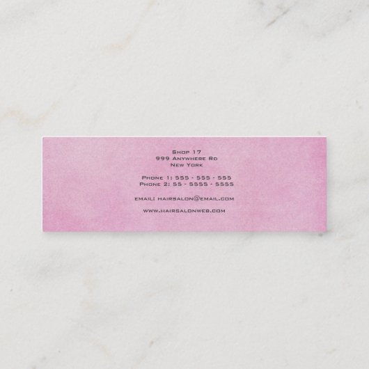 Roze Moderne Haar Stylist Salon Mini Visitekaartje (Achterkant)