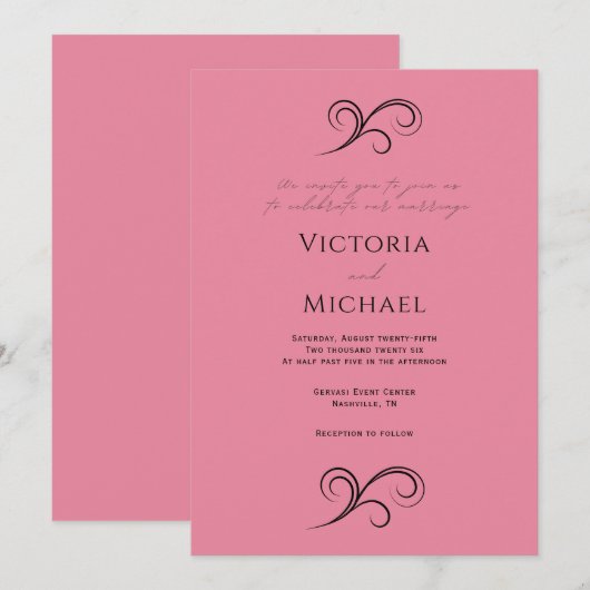  Roze Moderne Huwelijksuitnodiging Kaart (Voorkant / Achterkant)