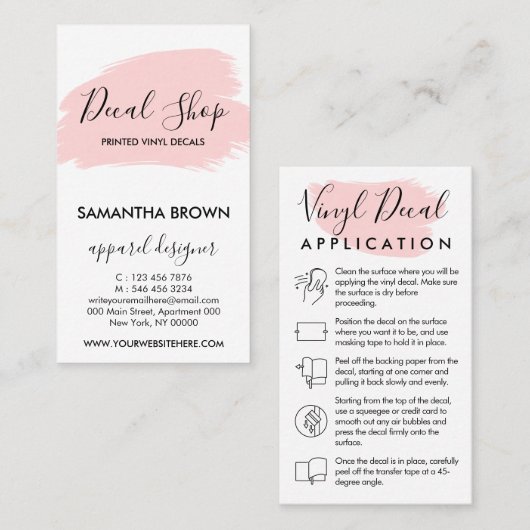 Roze moderne instructies voor de toepassing van he visitekaartje (Voorkant / Achterkant)