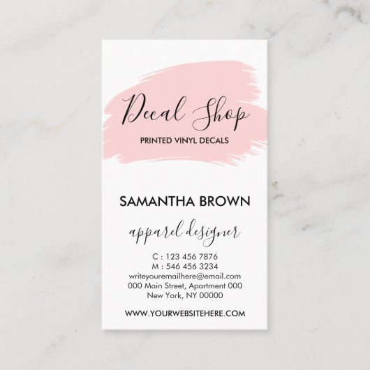 Roze moderne instructies voor de toepassing van he visitekaartje (Voorkant)