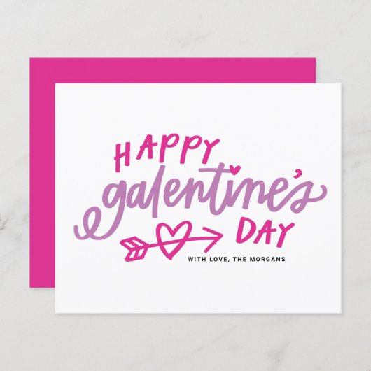 Roze moderne kalligrafie Happy Galentine's Day Car (Voorkant / Achterkant)