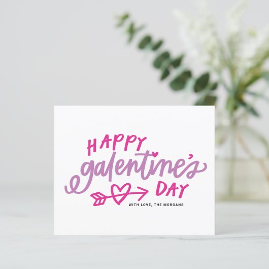 Roze moderne kalligrafie Happy Galentine's Day Car (Staand voorkant)