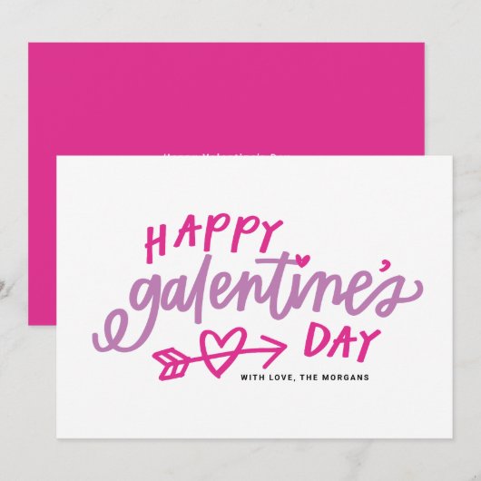 Roze moderne kalligrafie Happy Galentine's Day Feestdagenkaart (Voorkant / Achterkant)