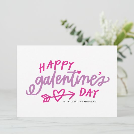 Roze moderne kalligrafie Happy Galentine's Day Feestdagenkaart (Staand voorkant)