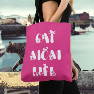 Roze Moderne Kat Moeder Leven Mooie Moederdag Tote Bag