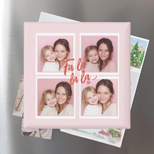 Roze Moderne Kerst Foto Collage | Fa La La Magneet