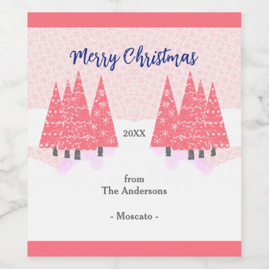 Roze moderne kerstbomen Wijnlabel Wijn Etiket (Enkel label)