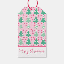 Roze Moderne Kerstboom Cadeaulabel