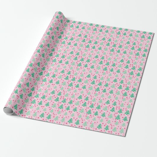 Roze Moderne Kerstboom Cadeaupapier (Uitgerold)