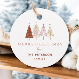 Roze moderne kerstboom vakantie cadeaukaartjes bedankjes labels