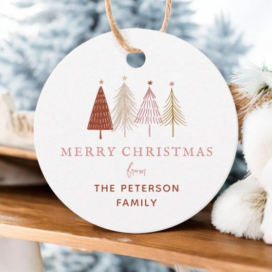 Roze moderne kerstboom vakantie cadeaukaartjes bedankjes labels