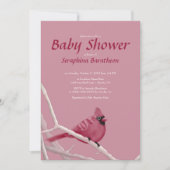 Roze moderne kerstkardinaal Baby shower voor vogel Kaart (Voorkant)