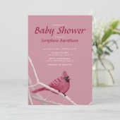 Roze moderne kerstkardinaal Baby shower voor vogel Kaart (Staand voorkant)