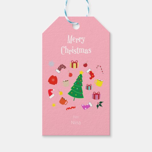 Roze Moderne Kersttijd Cadeau Labels Cadeaulabel (Voorkant)