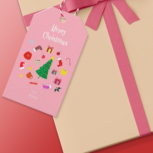 Roze Moderne Kersttijd Cadeau Labels Cadeaulabel