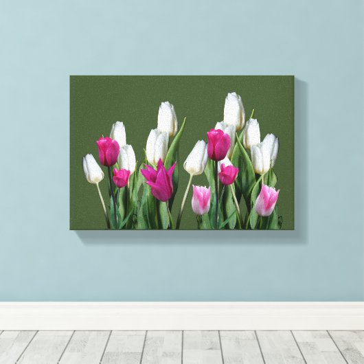  roze moderne kleurrijke tulp bloemendigitaal canvas afdruk (Insitu (Houten vloer))