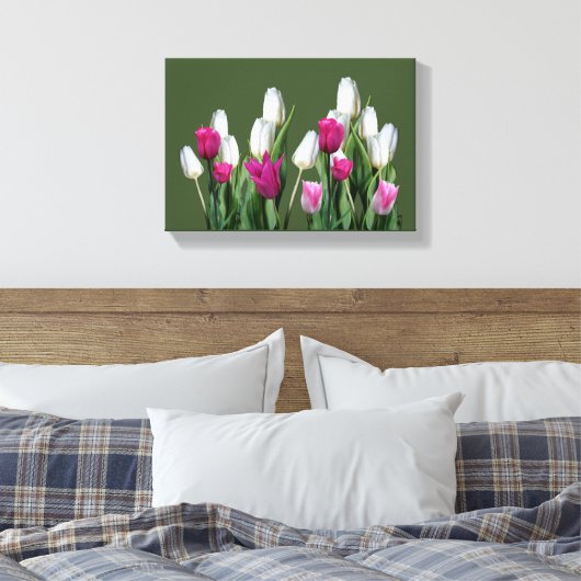 roze moderne kleurrijke tulp bloemendigitaal canvas afdruk (Insitu (Slaapkamer))