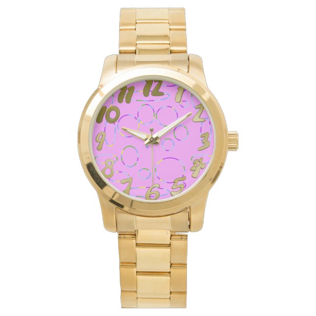 Roze moderne koele cirkels lussen tropisch horloge (Voorkant)