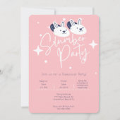 Roze moderne konijnpantoffels logeerpartij slaapfe kaart (Voorkant)