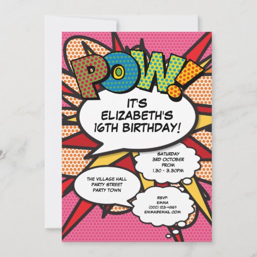 Roze Moderne Leuk Verjaardagsfeestje Stripboek Elk Kaart (Voorkant)