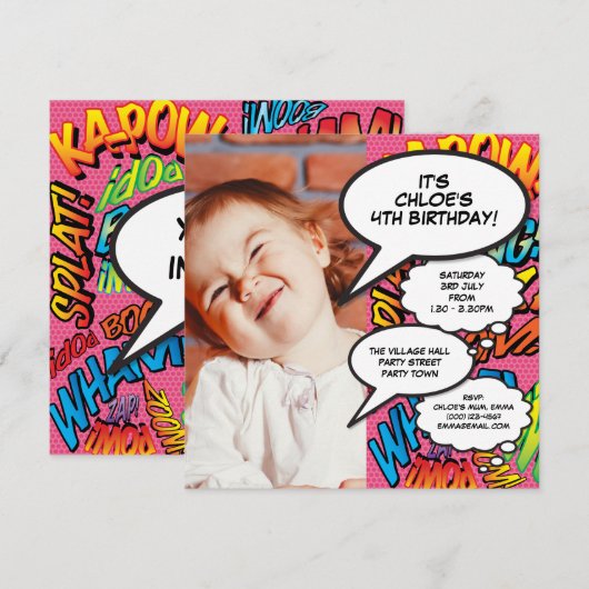 Roze Moderne Leuke Foto Verjaardagsfeestje Elke Le Kaart (Voorkant / Achterkant)