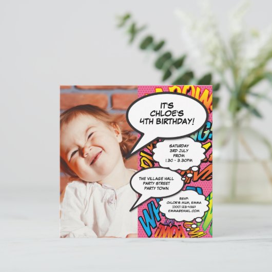 Roze Moderne Leuke Foto Verjaardagsfeestje Elke Le Kaart (Staand voorkant)