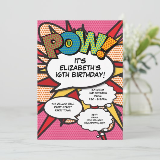 Roze Moderne Leuke Verjaardagsfeest Stripboek Elke Kaart (Staand voorkant)