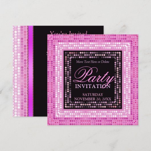 Roze moderne lichten disco dansfeest uitnodigingen (Voorkant / Achterkant)