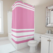 Roze: Moderne Lijnen in Wit Douchegordijn (In situ)