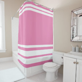 Roze: Moderne Lijnen in Wit Douchegordijn