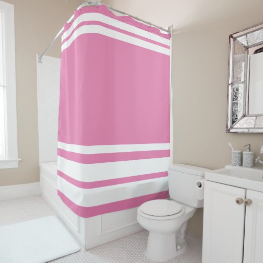 Roze: Moderne Lijnen in Wit Douchegordijn (In situ)