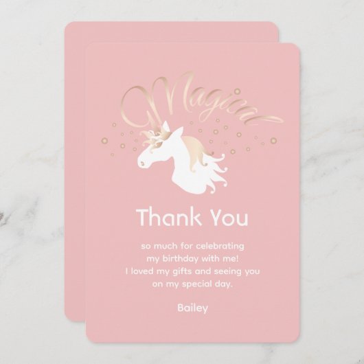 Roze Moderne Magische Eenhoorn Dank u kaart (Voorkant / Achterkant)