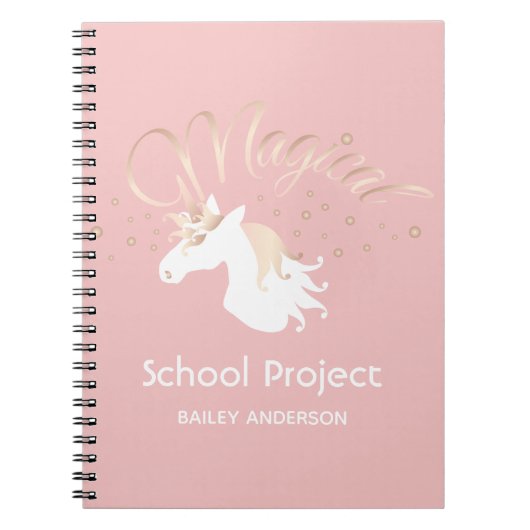 Roze Moderne Magische Eenhoorn Kids Notitieboek (Voorkant)