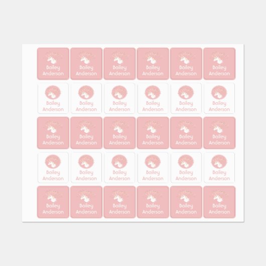 Roze moderne magische eenhoorn Kinder kleding Labels (Vel)