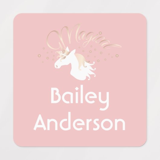 Roze moderne magische eenhoorn Kinder kleding Labels (Design 1)