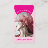 Roze Moderne Make-up Haar Boog Foto QR Code Logo Visitekaartje (Voorkant)