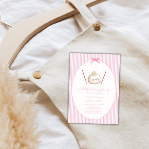 Roze Moderne Meisje Boog Aziatische Dumpling Baby  Kaart