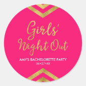 Roze Moderne Meisjes Nacht Uit Faux Gold Chevron Ronde Sticker (Voorkant)