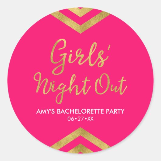 Roze Moderne Meisjes Nacht Uit Faux Gold Chevron Ronde Sticker (Voorkant)