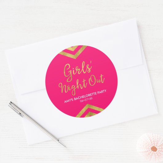 Roze Moderne Meisjes Nacht Uit Faux Gold Chevron Ronde Sticker (Envelop)