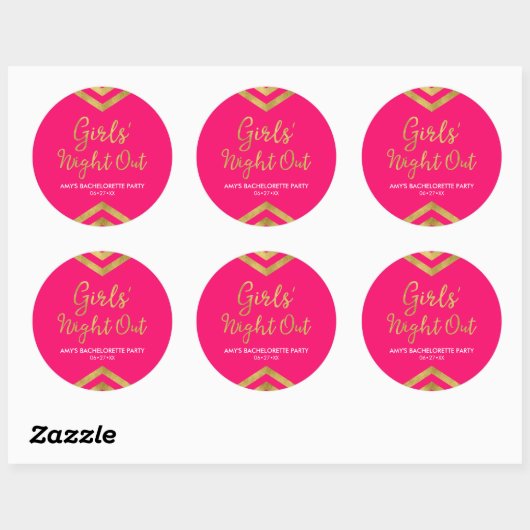 Roze Moderne Meisjes Nacht Uit Faux Gold Chevron Ronde Sticker (Vel)