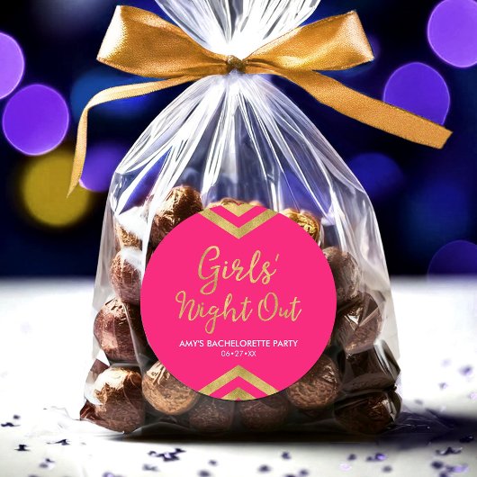 Roze Moderne Meisjes Nacht Uit Faux Gold Chevron Ronde Sticker