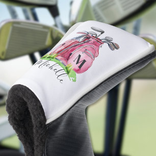 Roze Moderne Meisjesachtige Script Monogram Golfheadcover