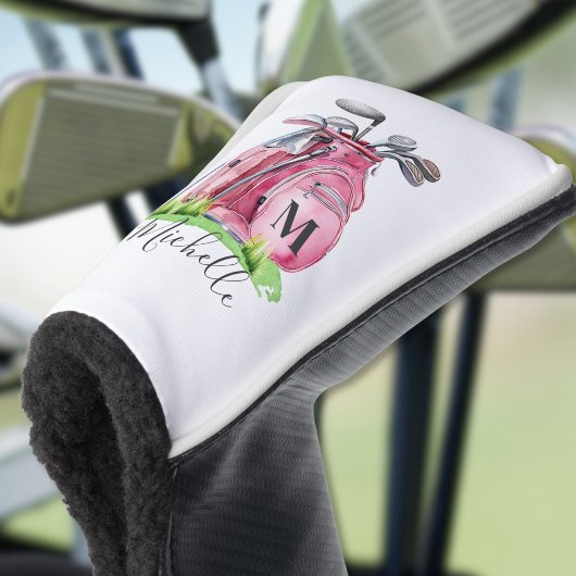 Roze Moderne Meisjesachtige Script Monogram Golfheadcover