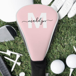 Roze Moderne Meisjesachtige Script Naam Monogram Golfheadcover