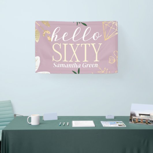 Roze Moderne Minimale Elegante Eenvoudige 60e Verj Spandoek (Beurs)