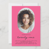 Roze Moderne Minimale Foto 21e Verjaardag Kaart (Voorkant)