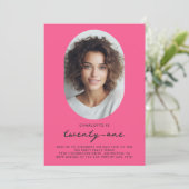 Roze Moderne Minimale Foto 21e Verjaardag Kaart (Staand voorkant)