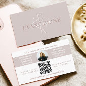 Roze Moderne Minimale Monogram Script Foto QR Code Visitekaartje