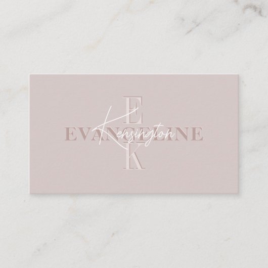 Roze Moderne Minimale Monogram Script Foto QR Code Visitekaartje (Voorkant)